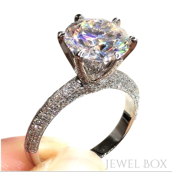 14k white gold ring 4 CT diamond crown pave halo wedding engagement - Picture 1 of 11